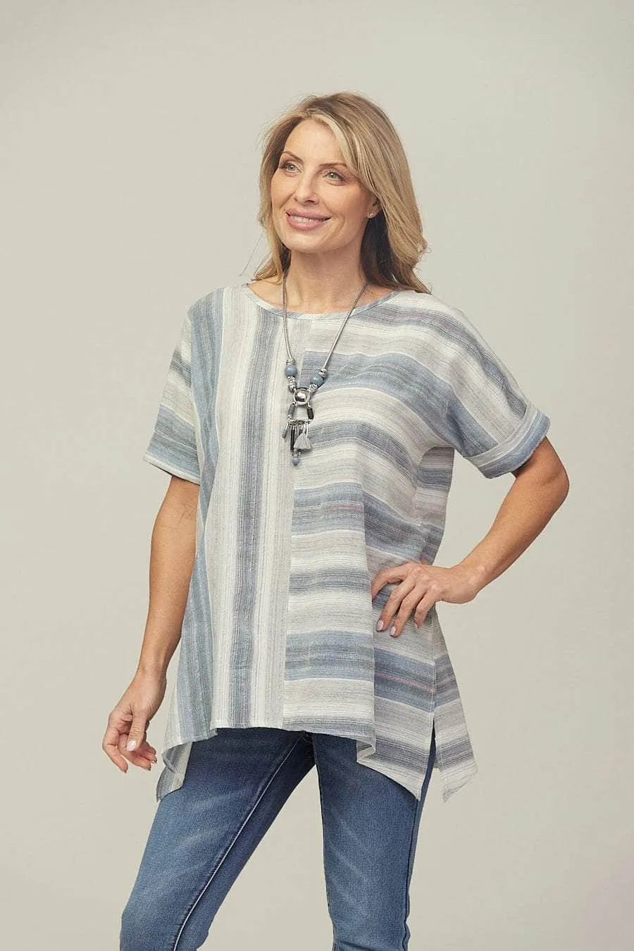 Saloos Panelled Stripy Top with Necklace