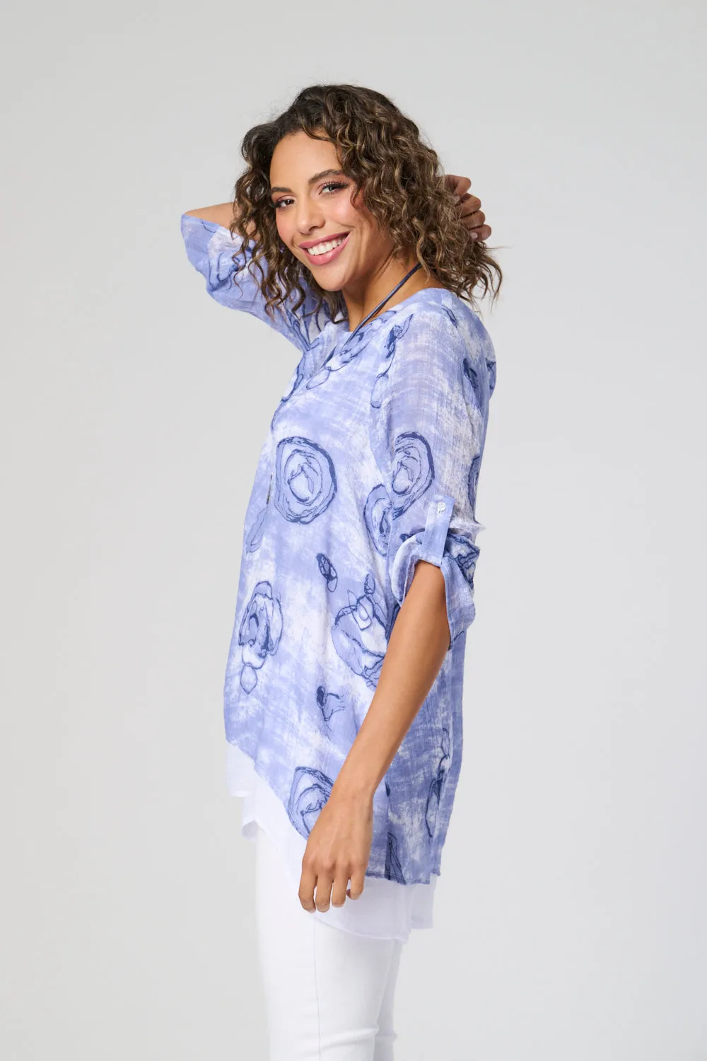 Saloos Swirl Print Double Layer Top with Necklace