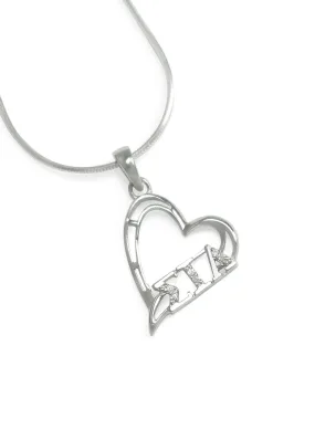 Sigma Iota Alpha Sterling Silver Diagonal Heart Pendant with CZs