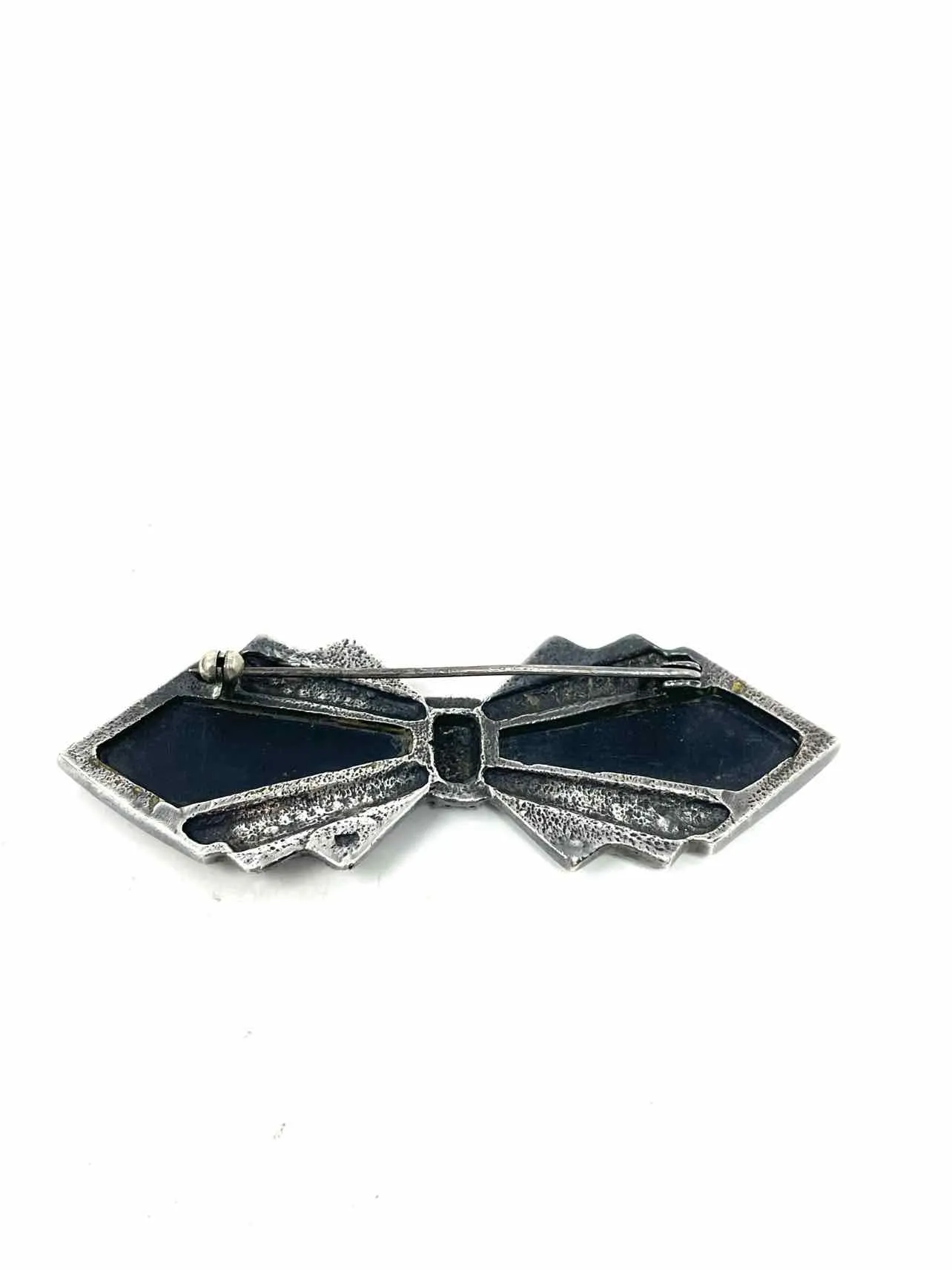 Silver/Black Bow Semi Precious Stone Vintage Jewelry Brooch