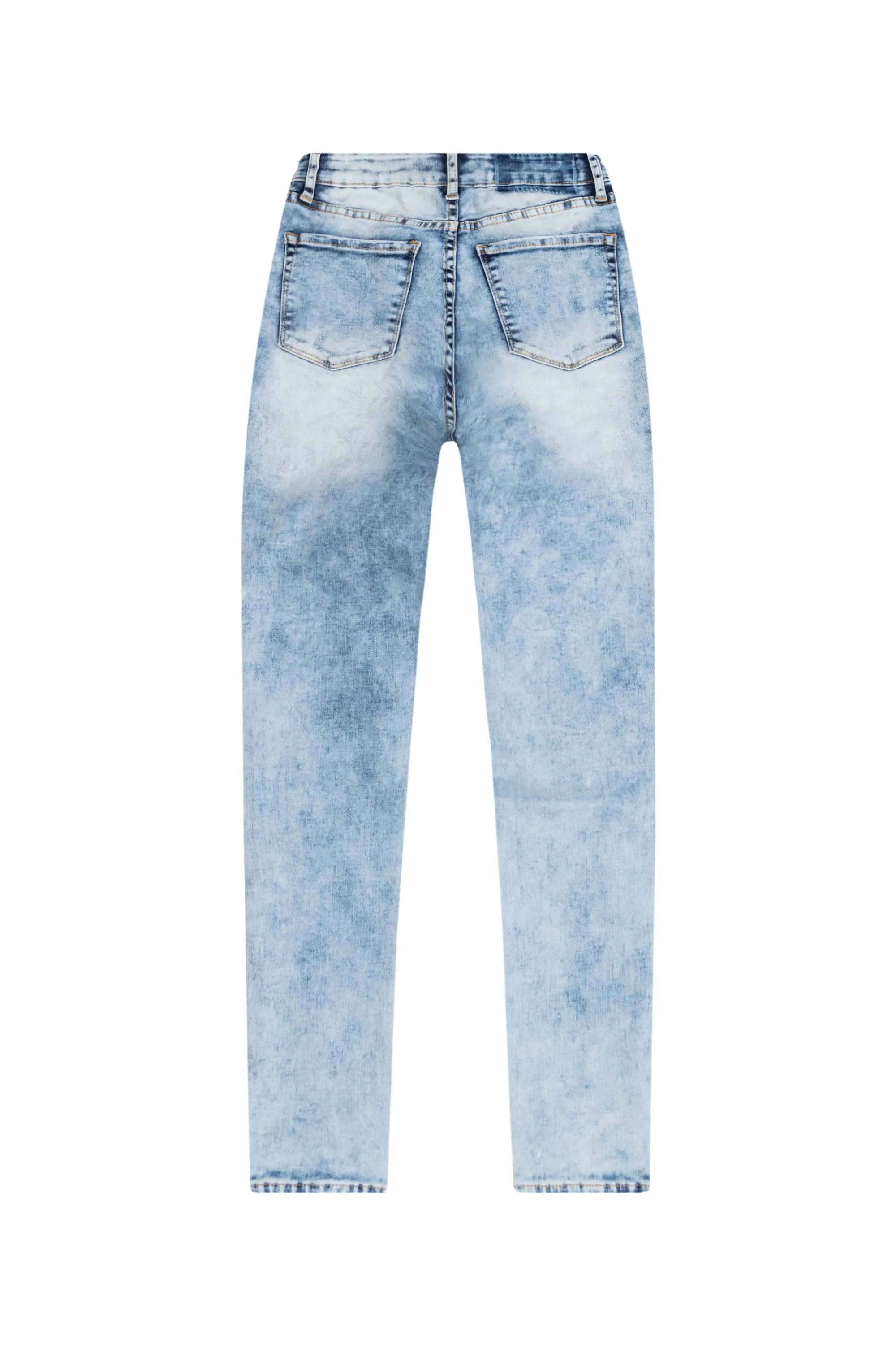 Slit knee Basic Denim Pants - Hillside Blue