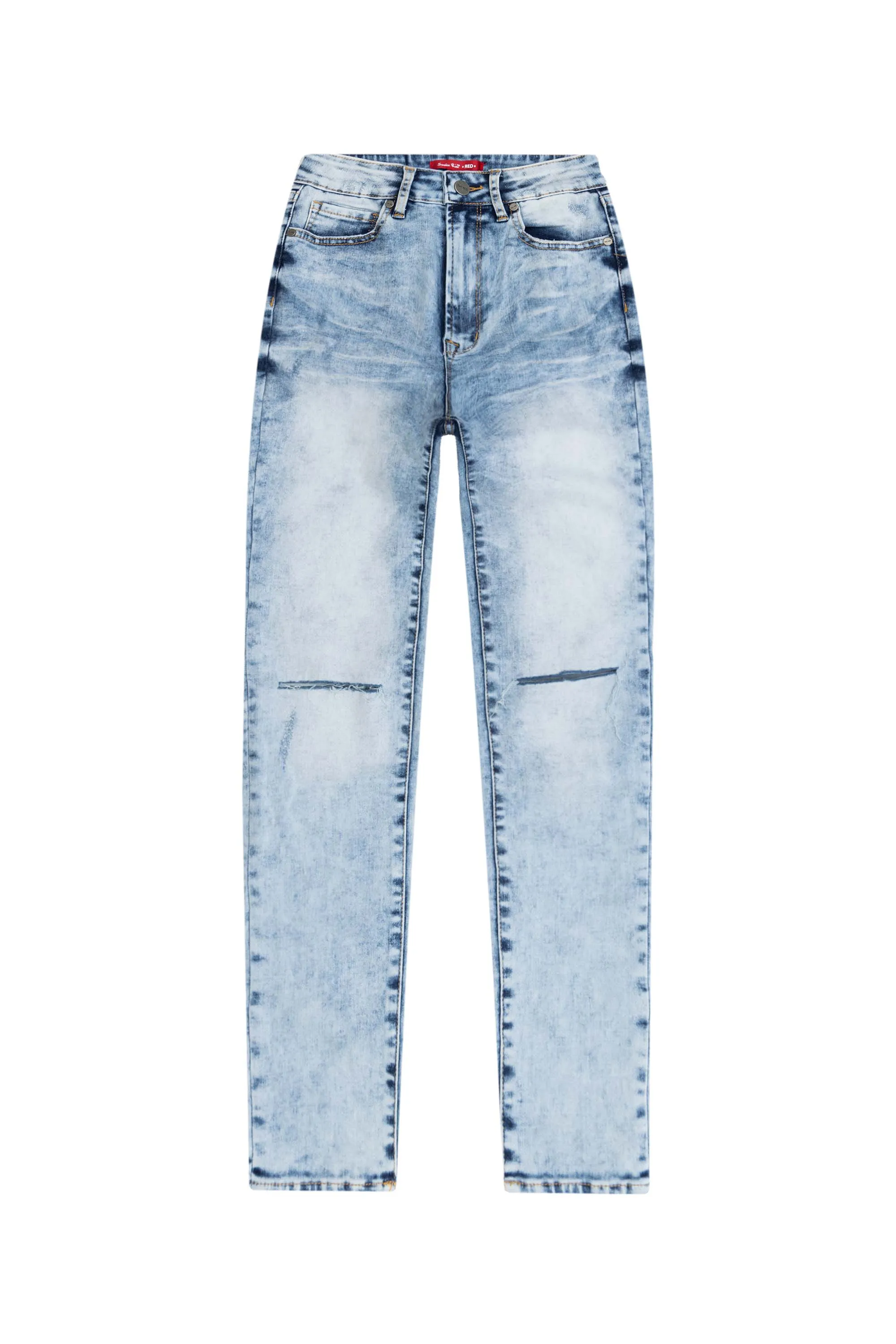 Slit knee Basic Denim Pants - Hillside Blue