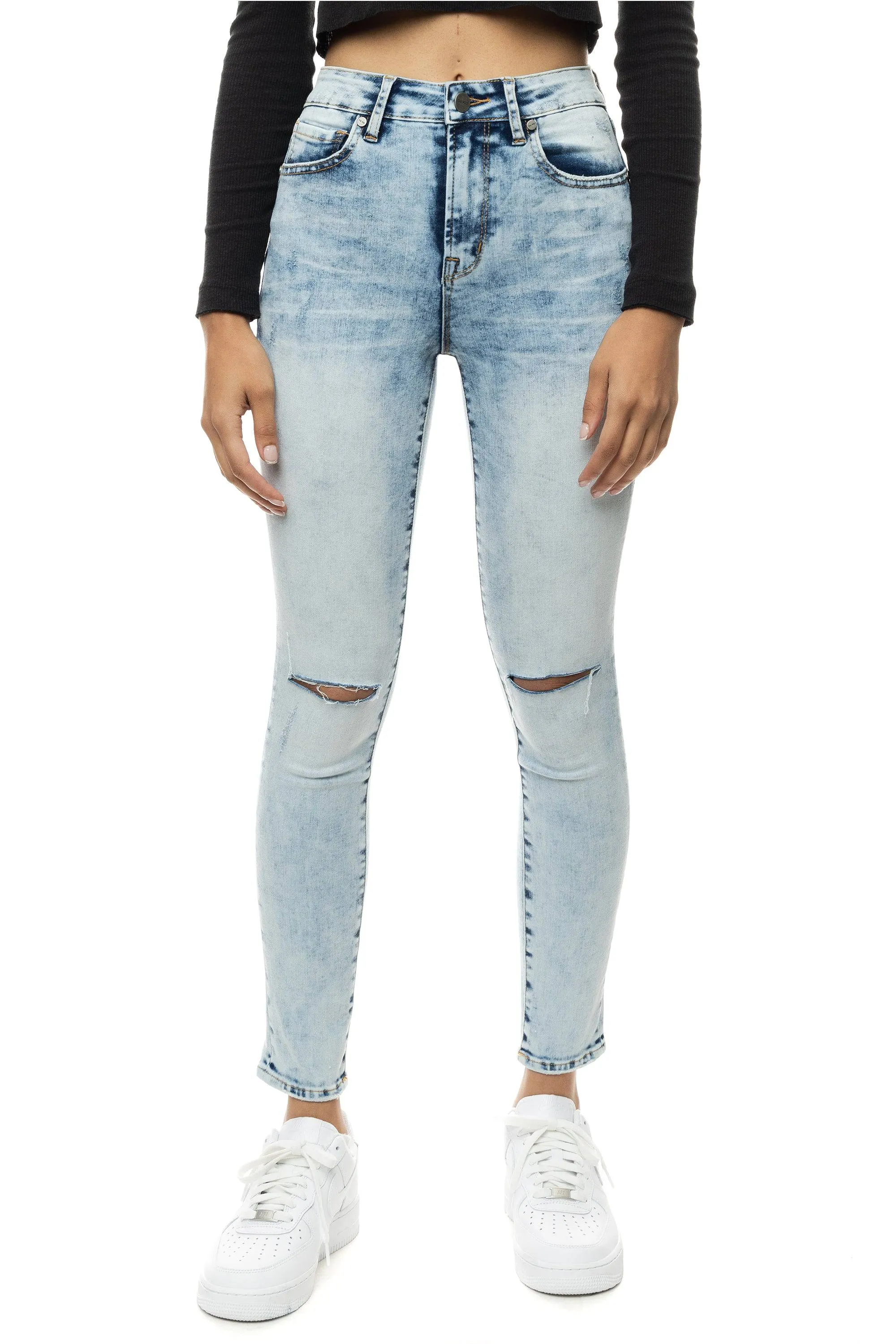 Slit knee Basic Denim Pants - Hillside Blue