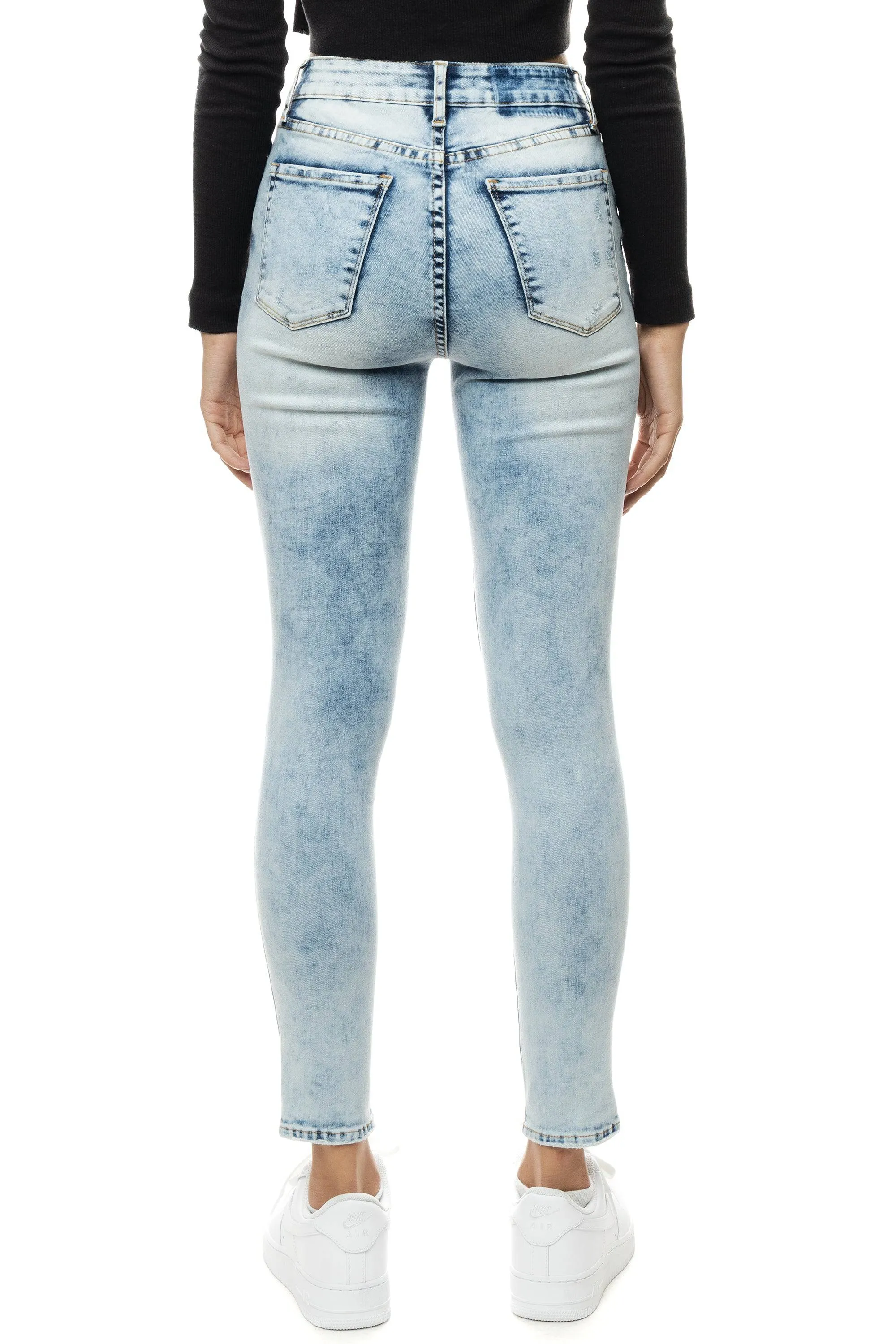 Slit knee Basic Denim Pants - Hillside Blue