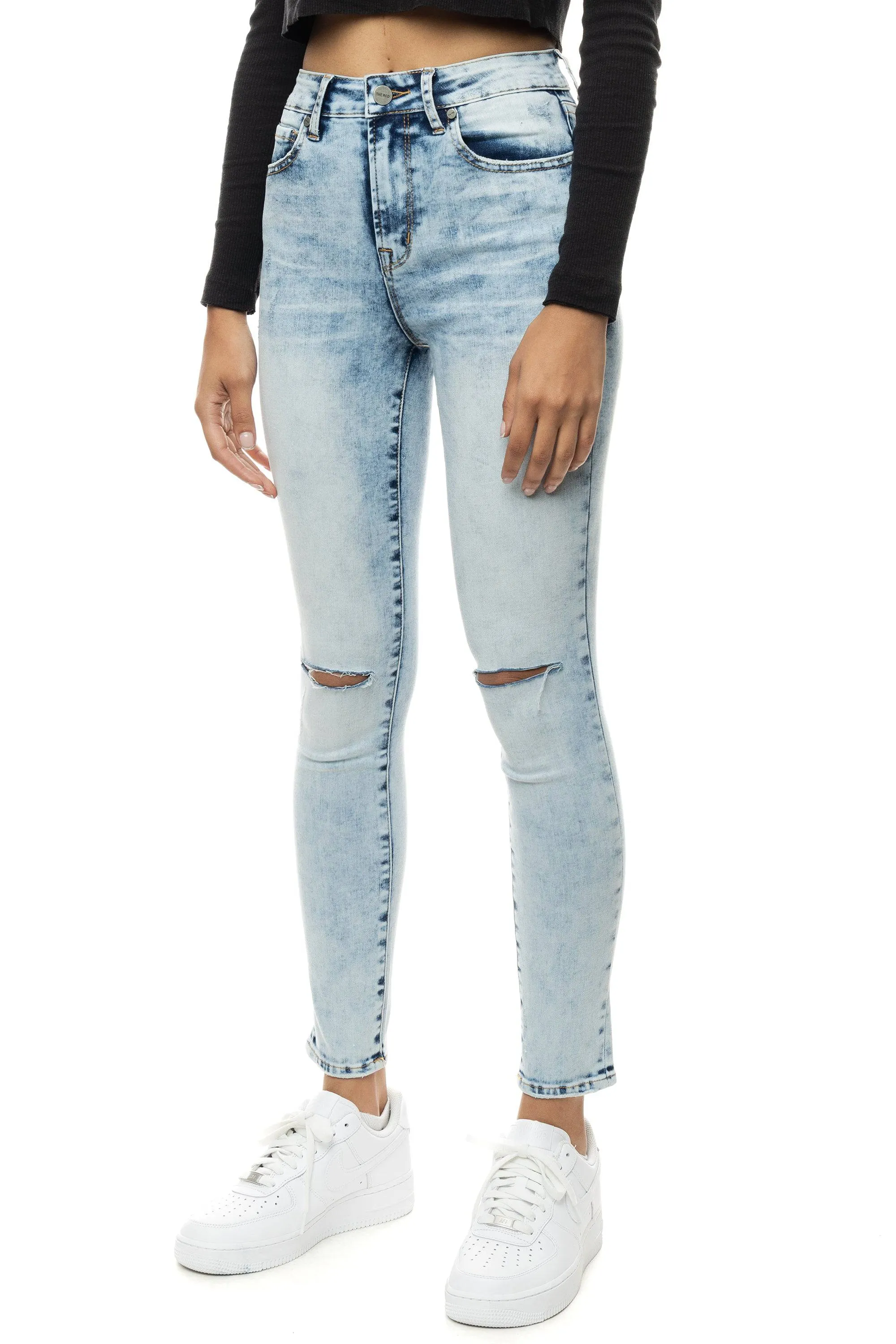 Slit knee Basic Denim Pants - Hillside Blue