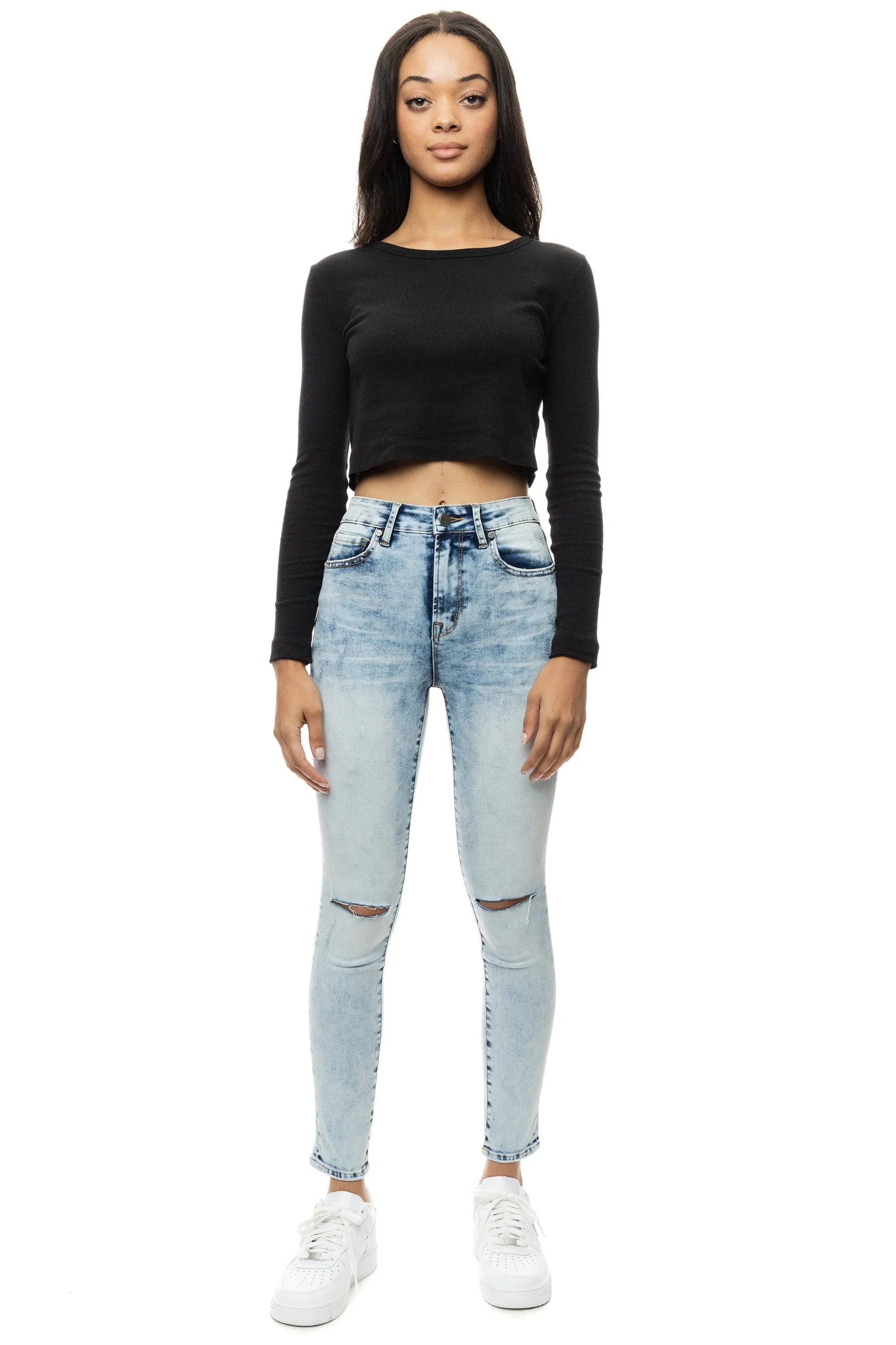 Slit knee Basic Denim Pants - Hillside Blue