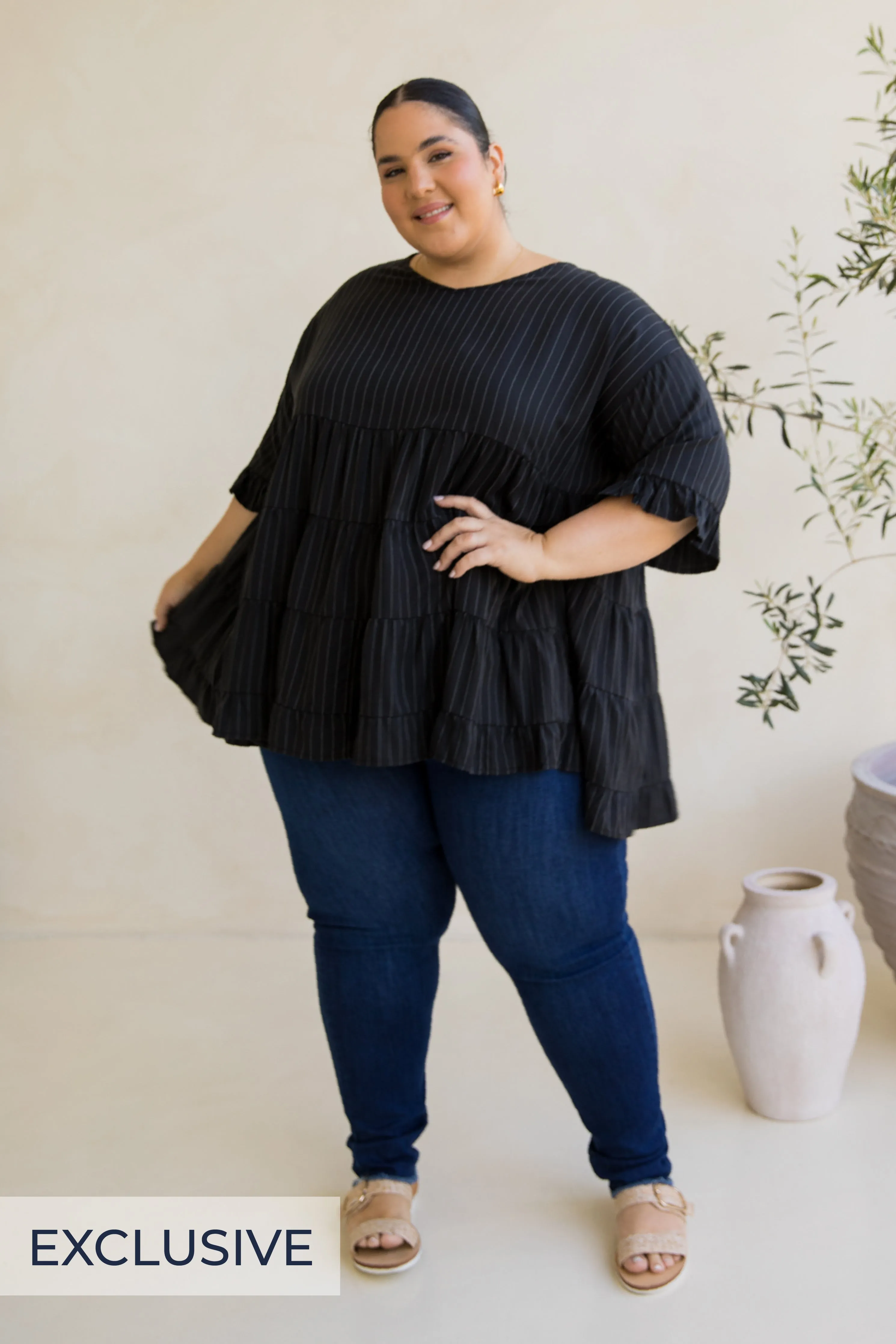 Sofia Top in Black Pinstripe