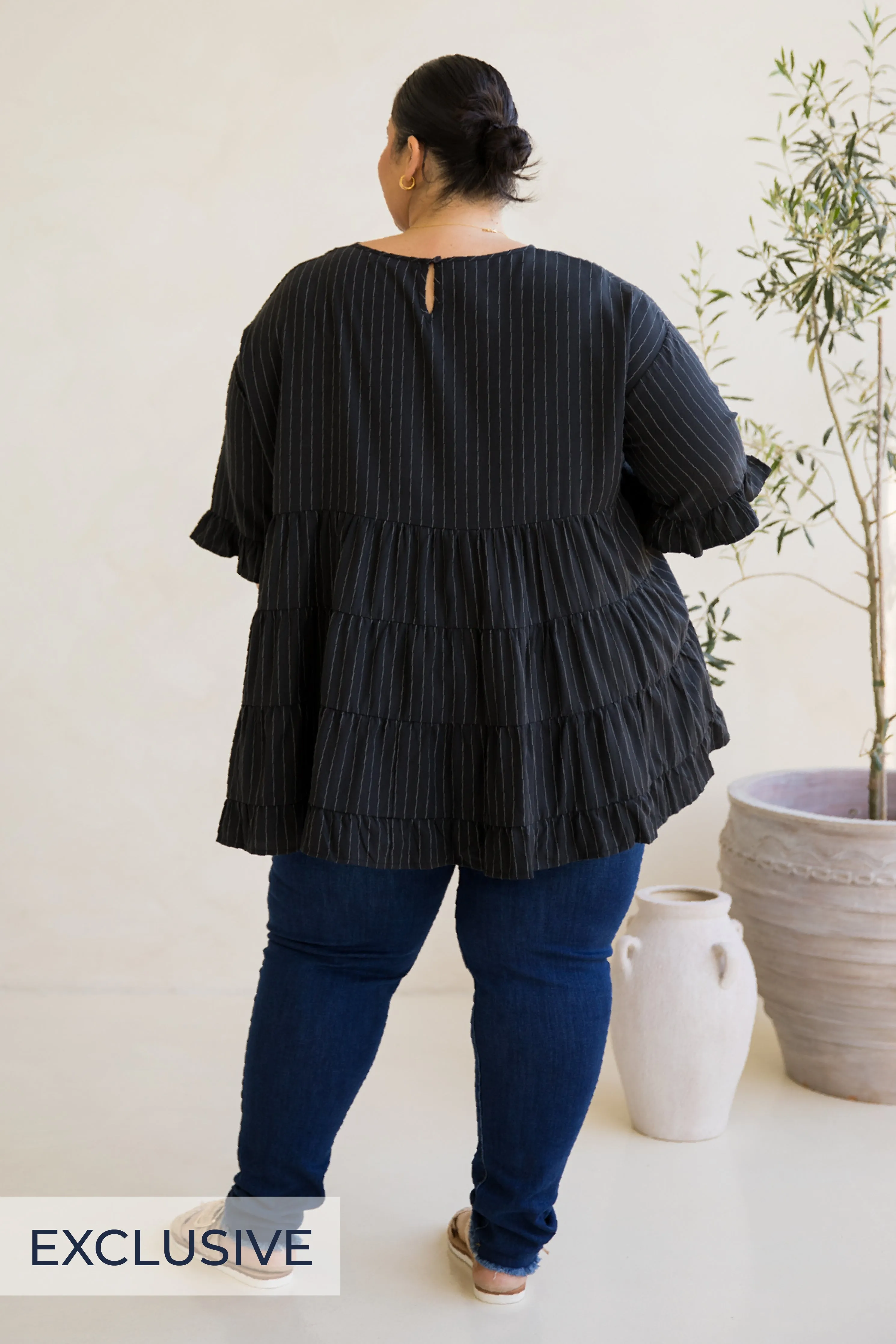 Sofia Top in Black Pinstripe