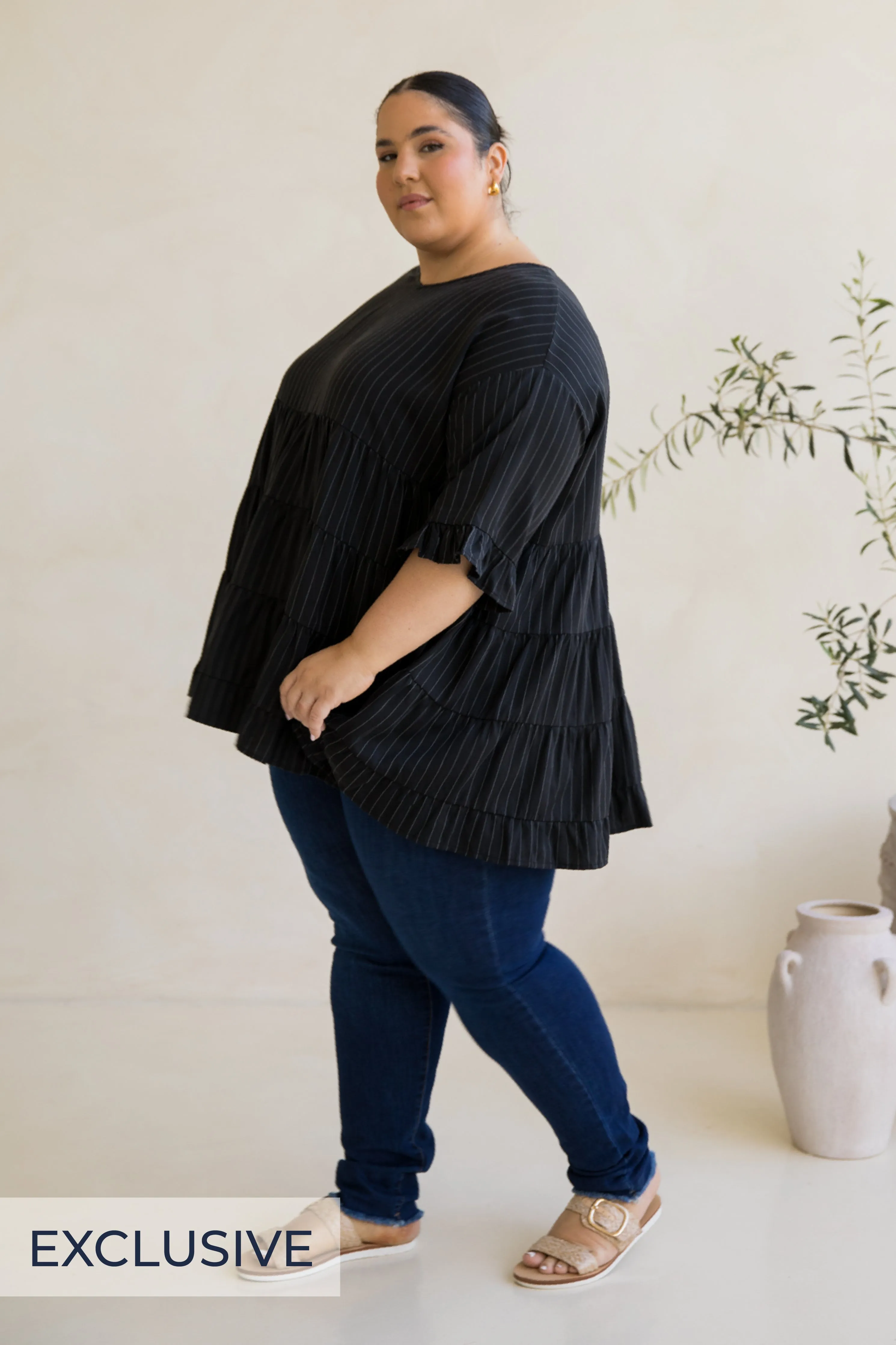 Sofia Top in Black Pinstripe