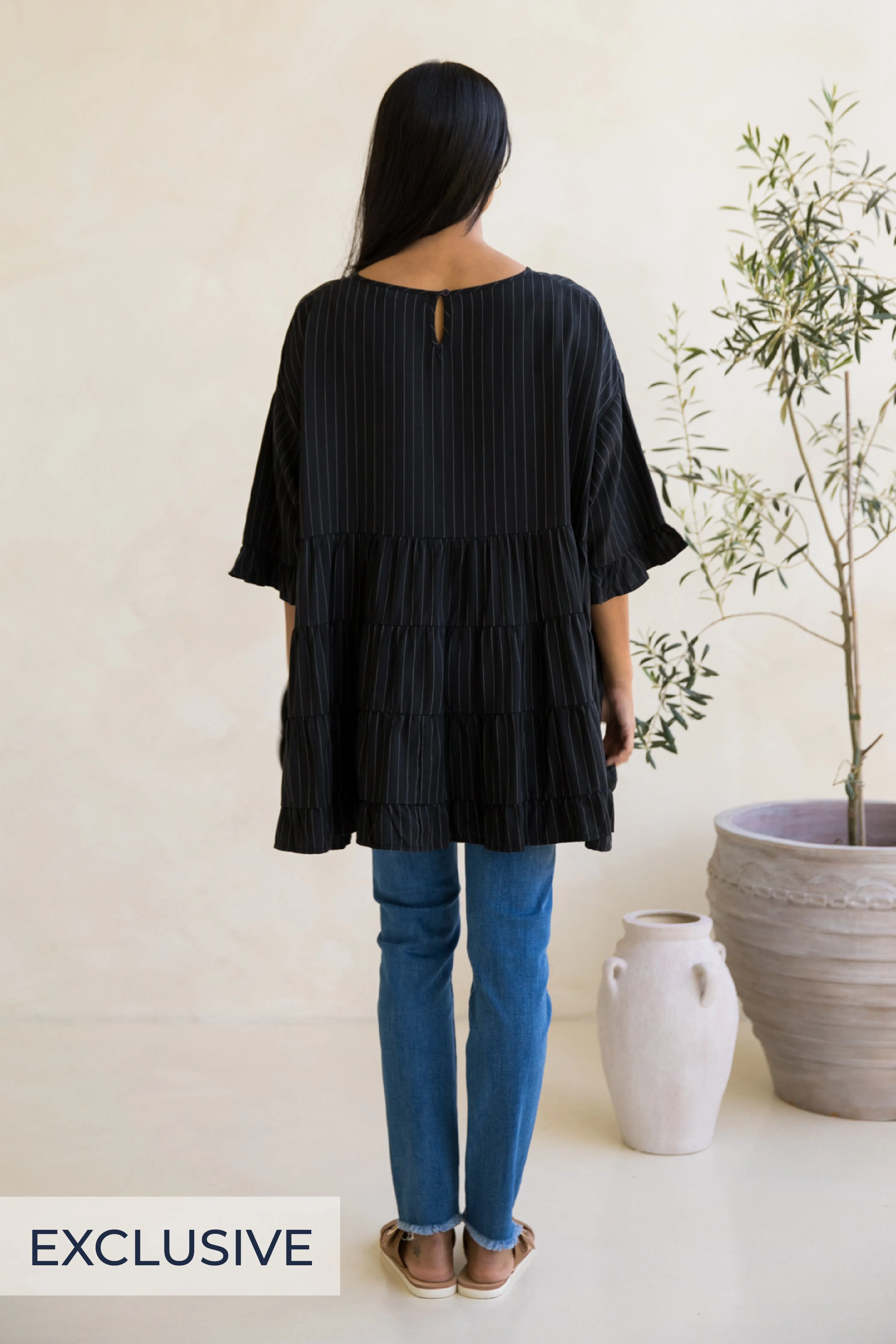 Sofia Top in Black Pinstripe