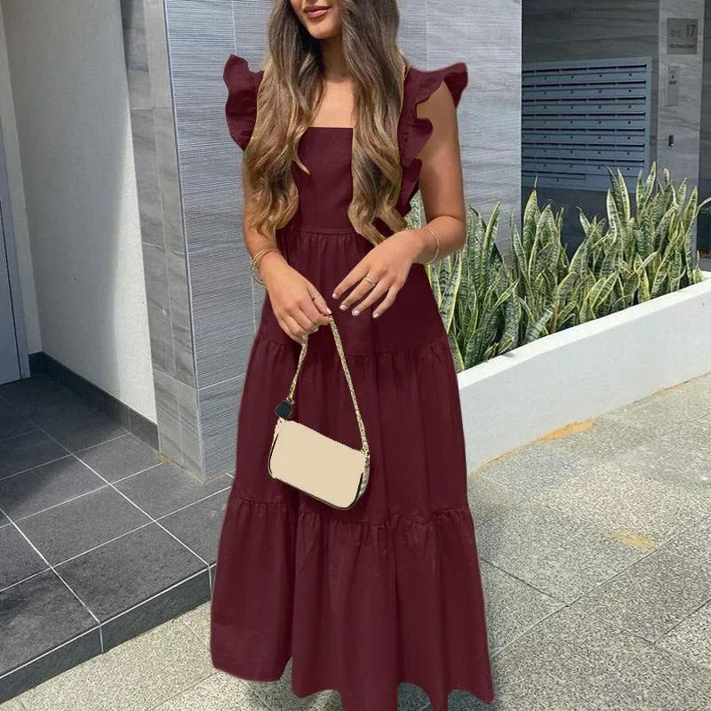 Square Collar Bow Tie Long Dress