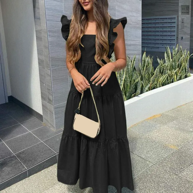 Square Collar Bow Tie Long Dress