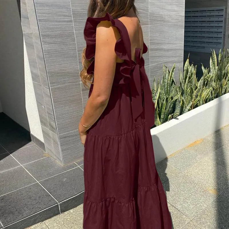 Square Collar Bow Tie Long Dress