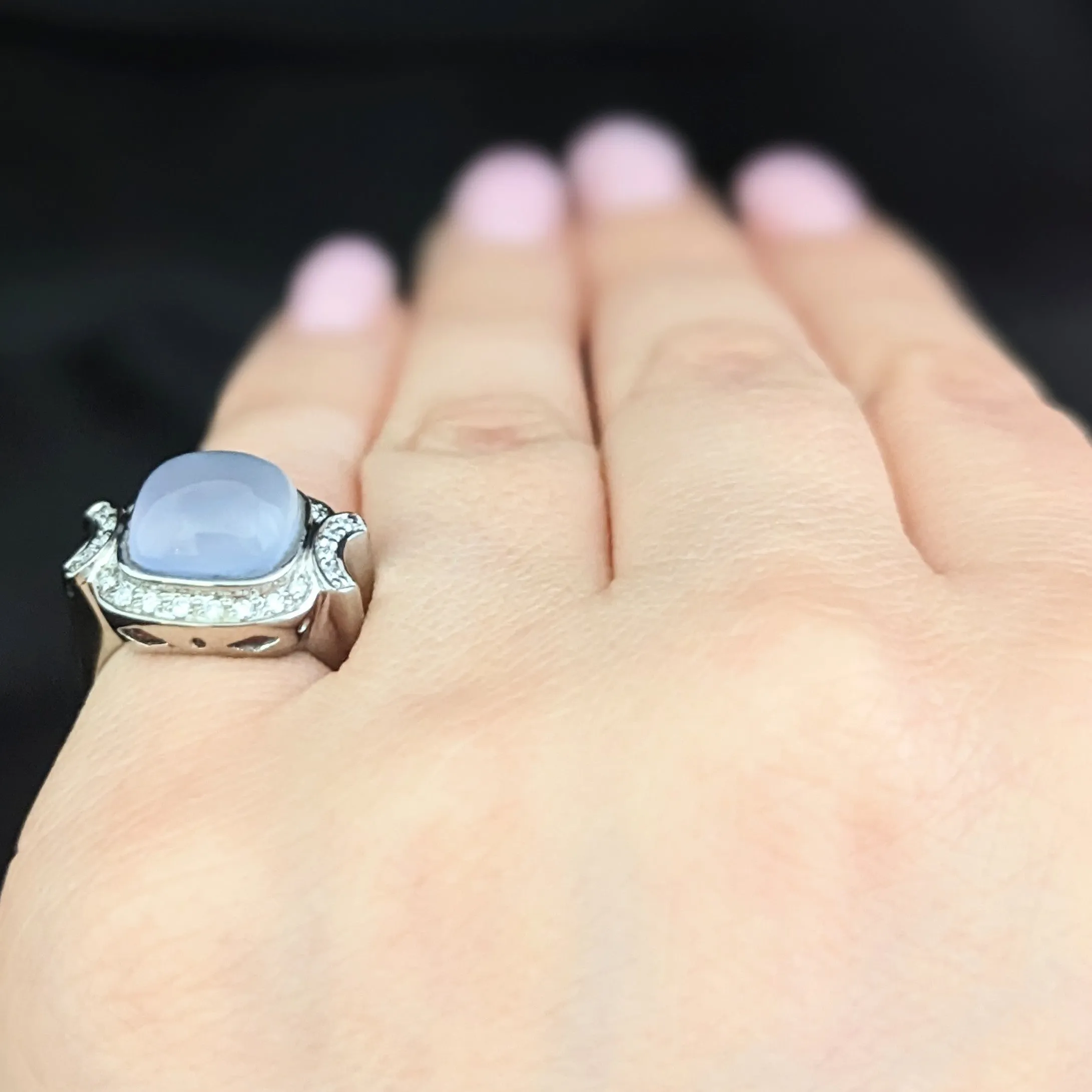 The Avignon - Estate Chalcedony Diamonds 14k Gold Cocktail Ring