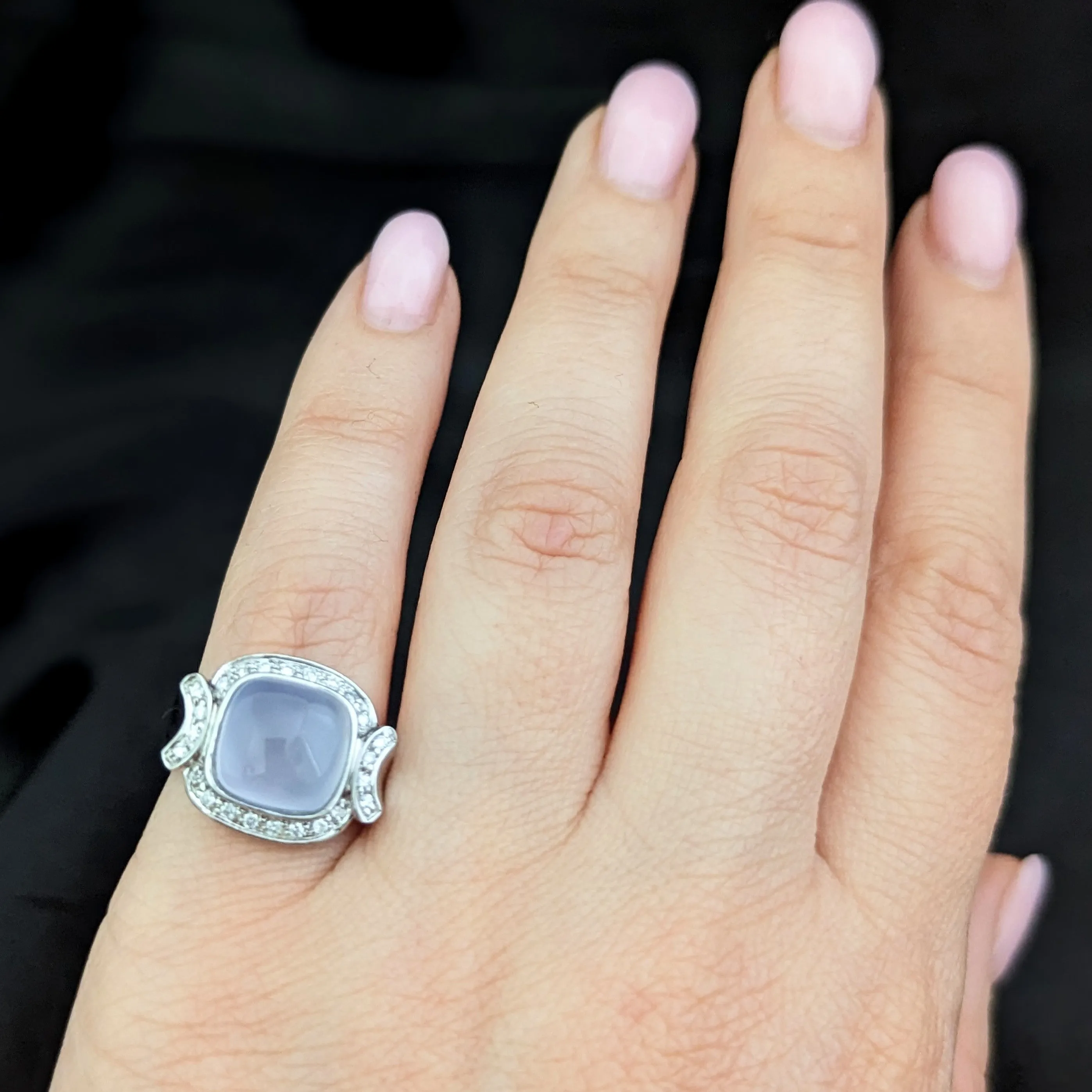 The Avignon - Estate Chalcedony Diamonds 14k Gold Cocktail Ring