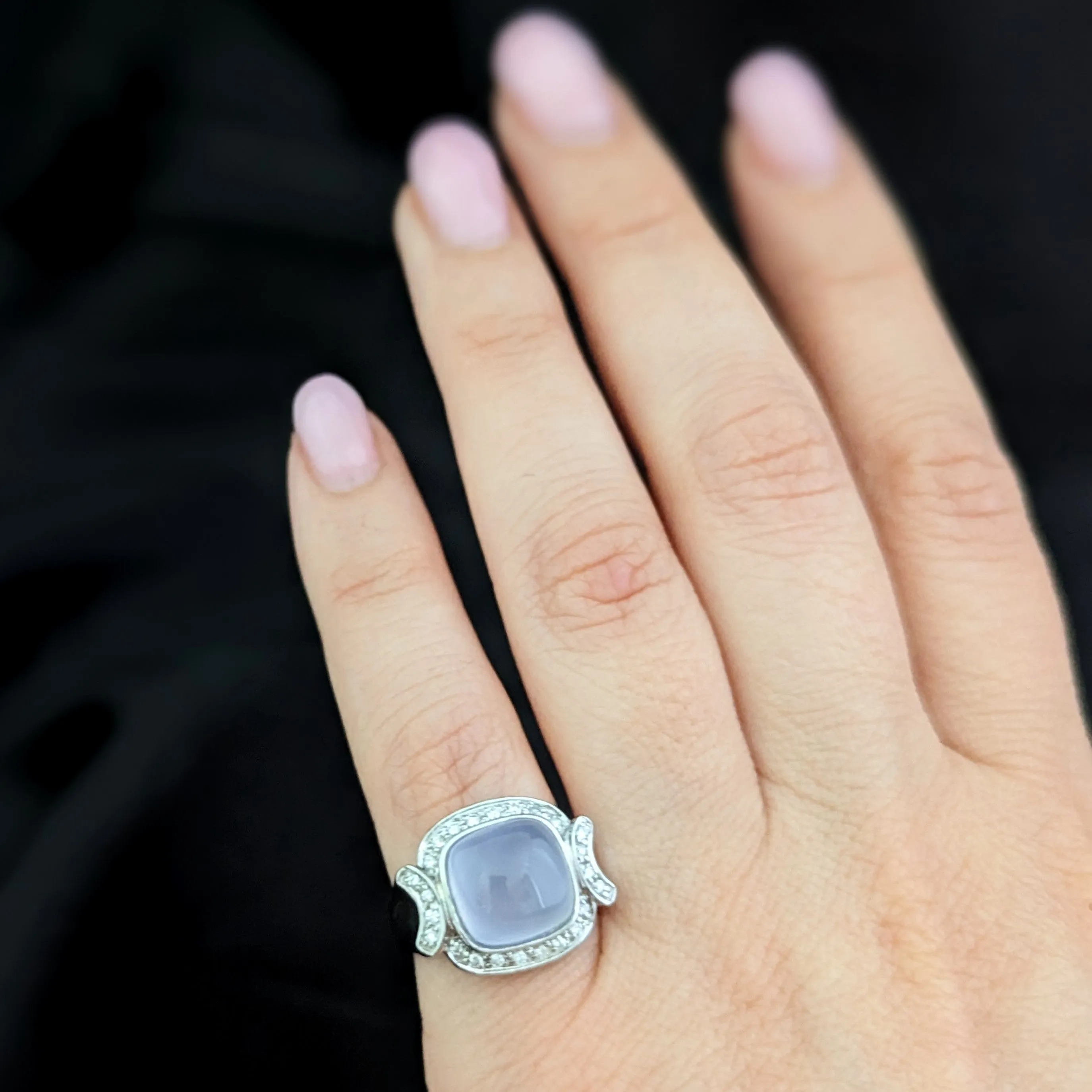 The Avignon - Estate Chalcedony Diamonds 14k Gold Cocktail Ring