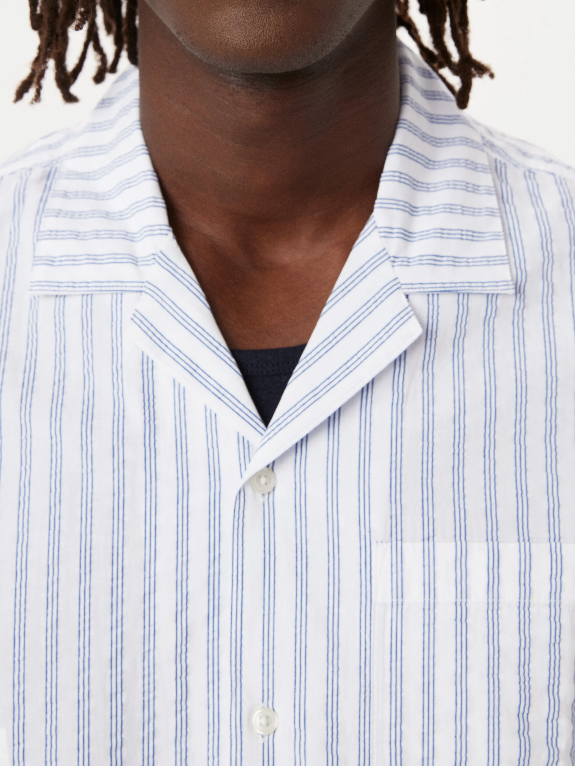 The Seersucker Camp Collar Shirt in Cobalt Blue