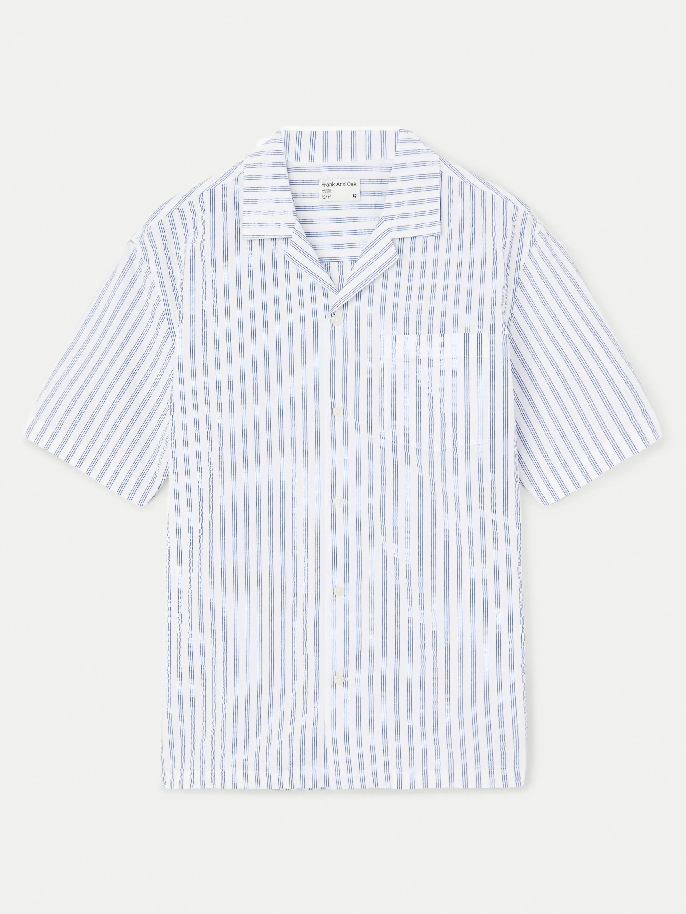 The Seersucker Camp Collar Shirt in Cobalt Blue