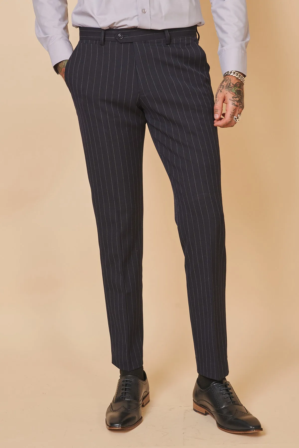 The WHU Collection - ROCCO Navy Pinstripe Double Breasted Suit As Worn By Danny Ings