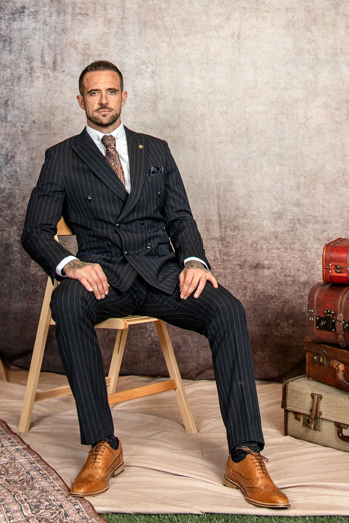 The WHU Collection - ROCCO Navy Pinstripe Double Breasted Suit As Worn By Danny Ings