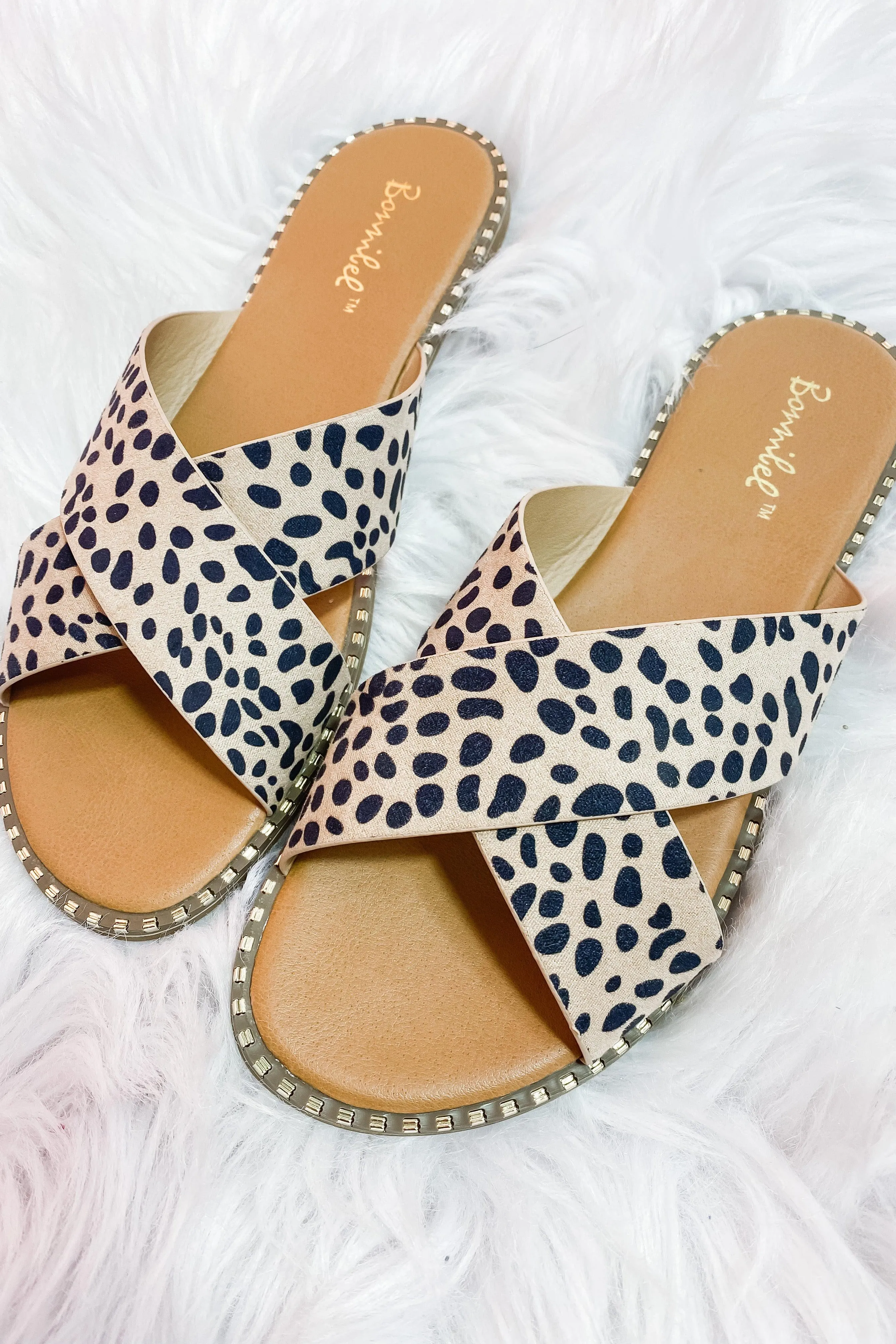 Through The Wild- Cheetah w/ Gold Studs Criss Cross Sandals