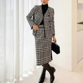 Tweed Cardigan Coat Skirt Set