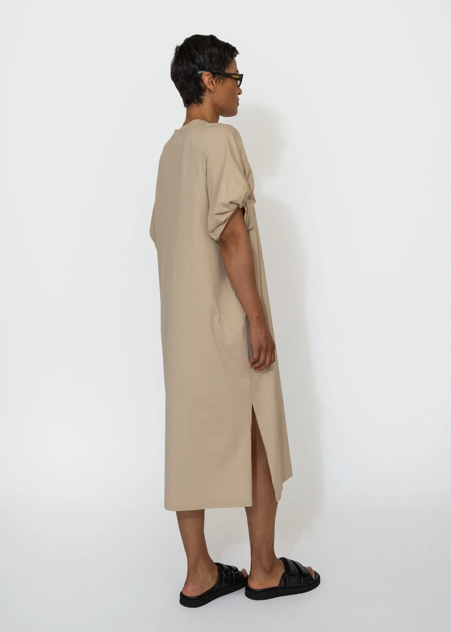 Twisted Sleeve Dress in Biscotti