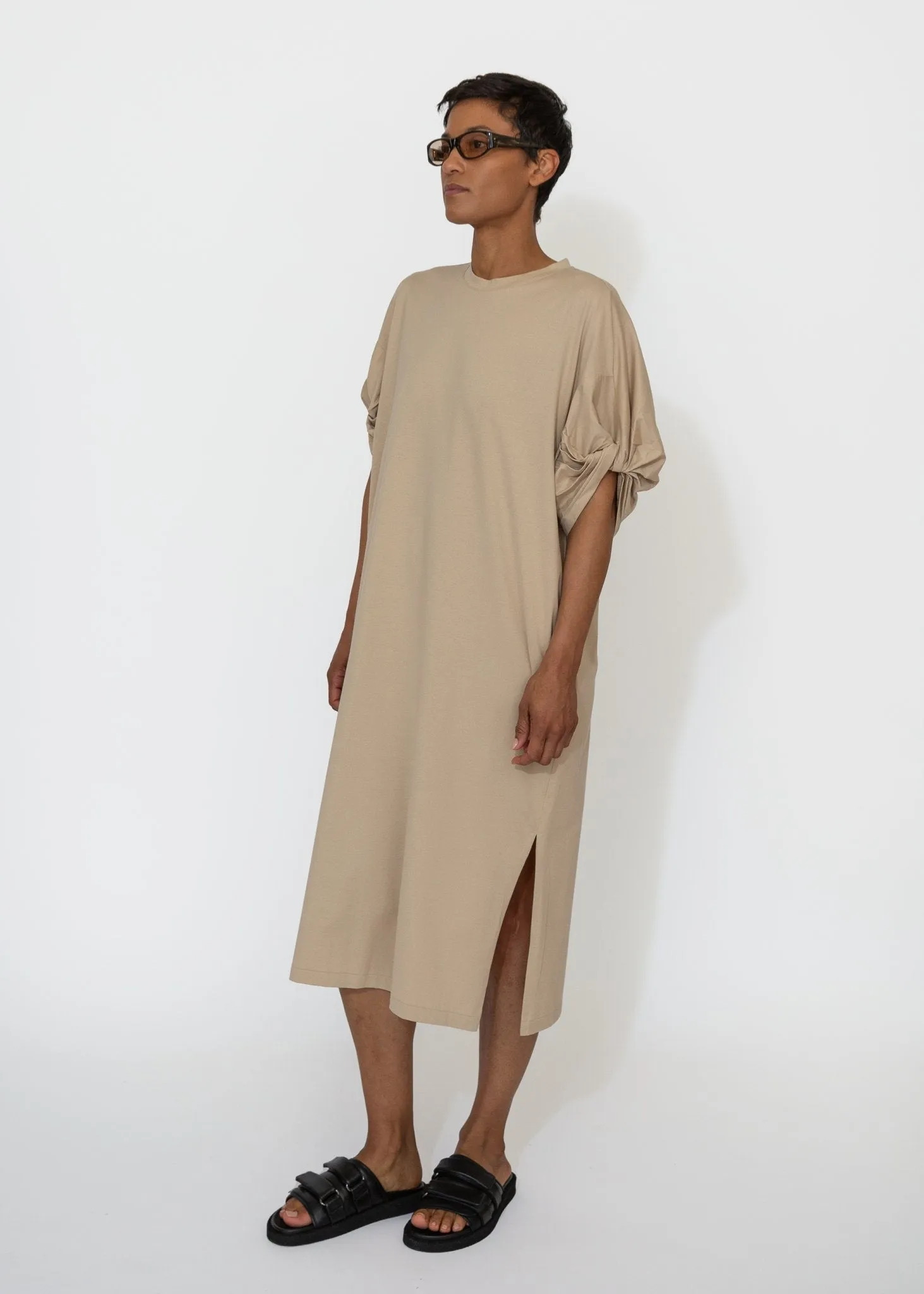 Twisted Sleeve Dress in Biscotti