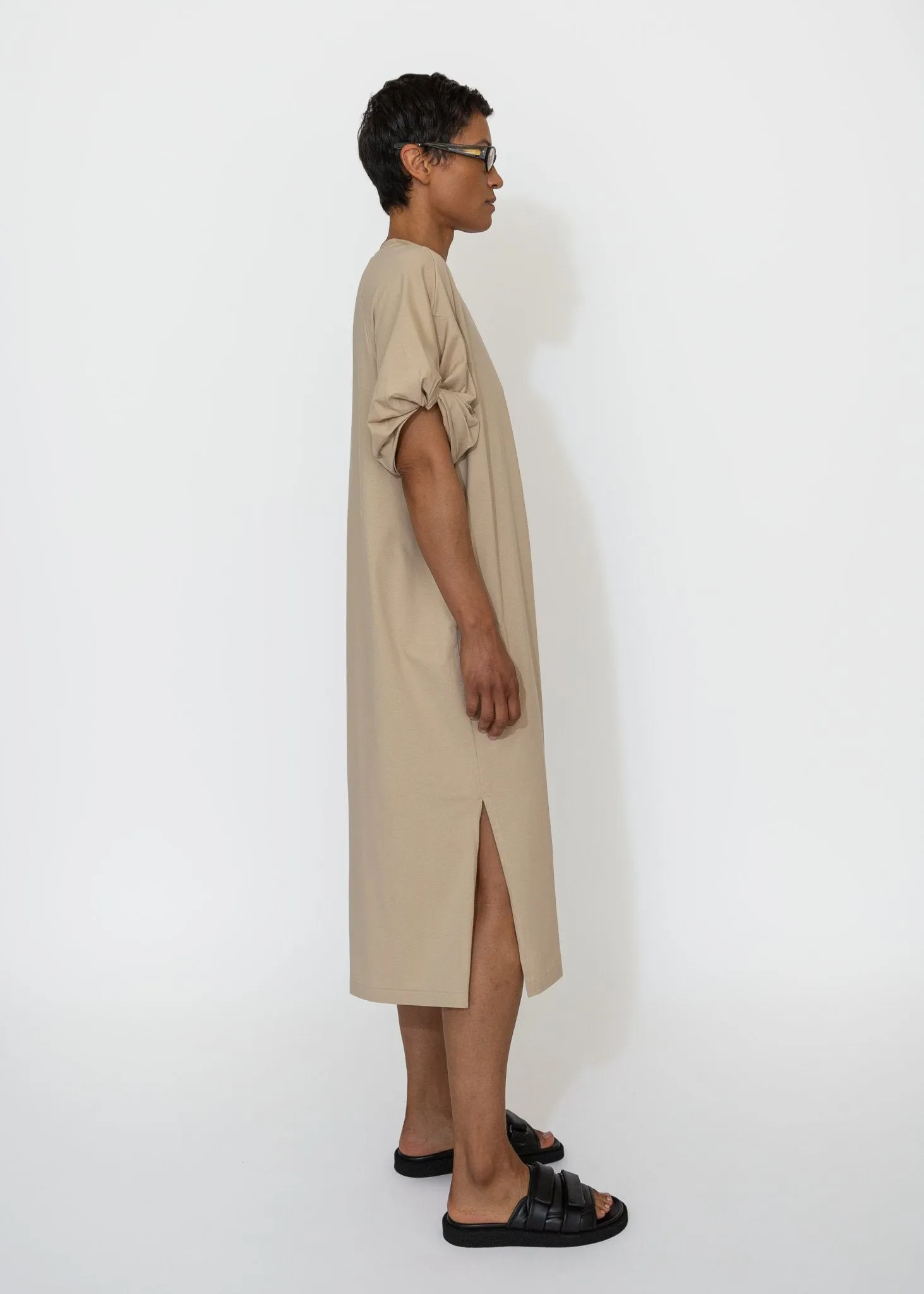 Twisted Sleeve Dress in Biscotti