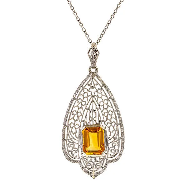 Vintage Filigree Citrine Necklace