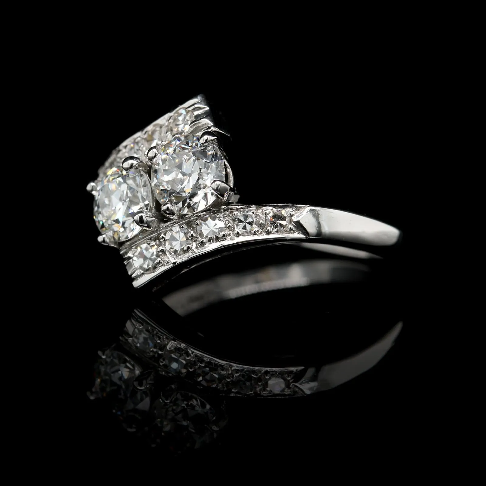 Vintage Platinum Estate Diamond Bypass Ring