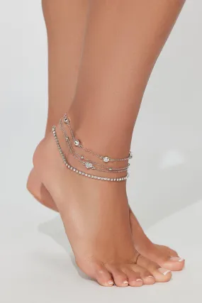 Walking On A Cloud 4 Piece Anklet Set - Silver