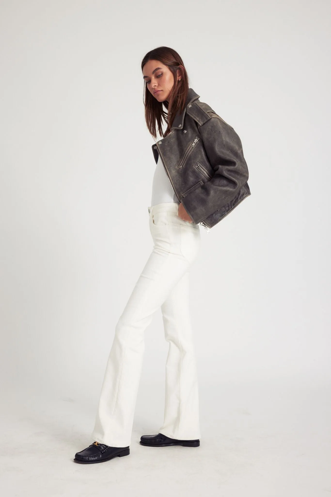 White Corduroy Micro Flare Pants