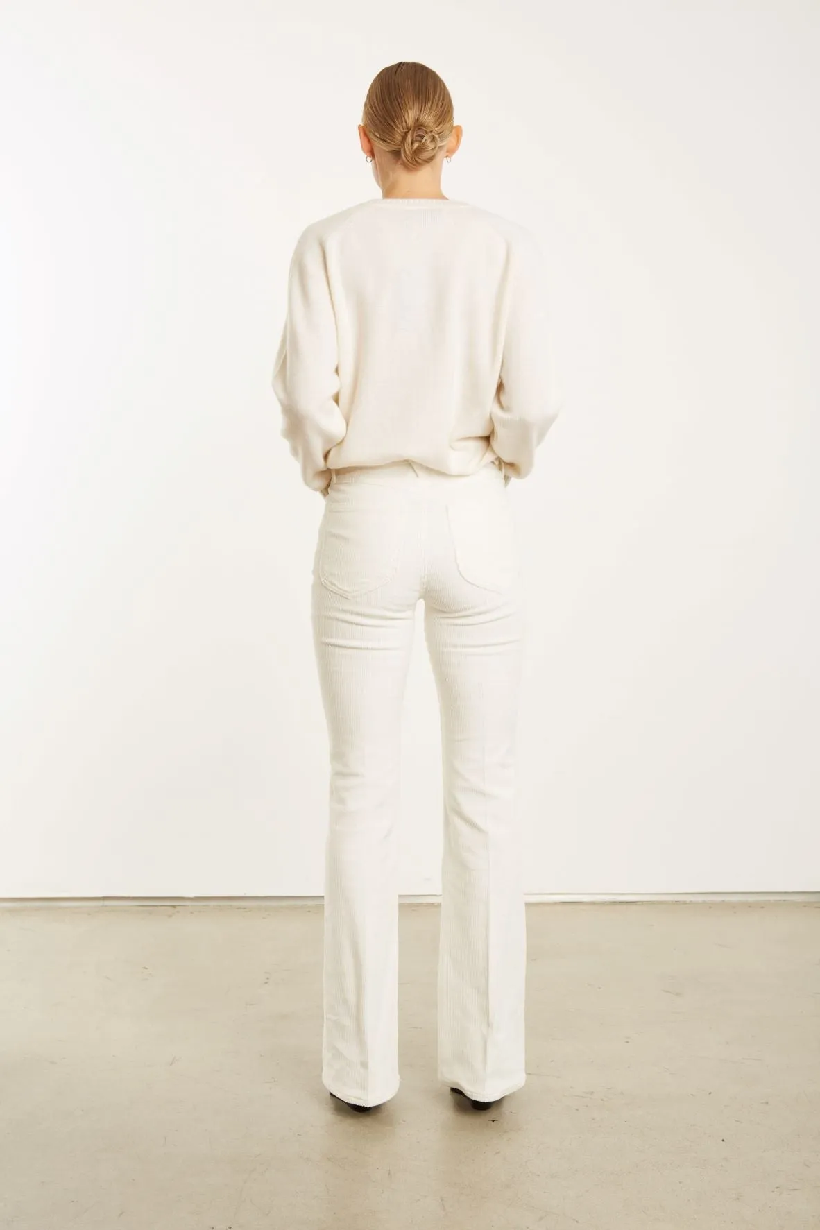 White Corduroy Micro Flare Pants