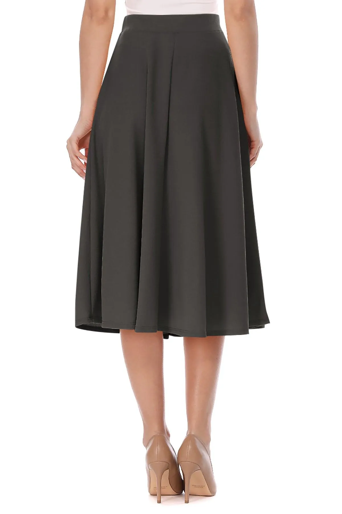 Women's Flared Lightweight Elastic Midi A-line Skirt