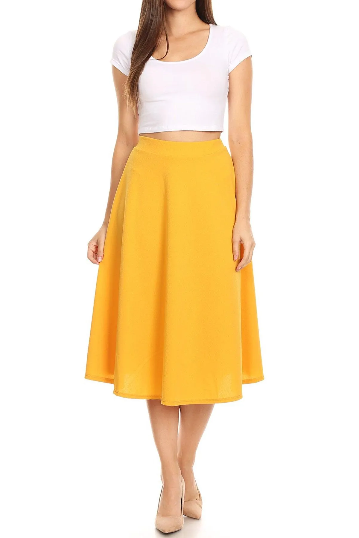 Women's Flared Lightweight Elastic Midi A-line Skirt