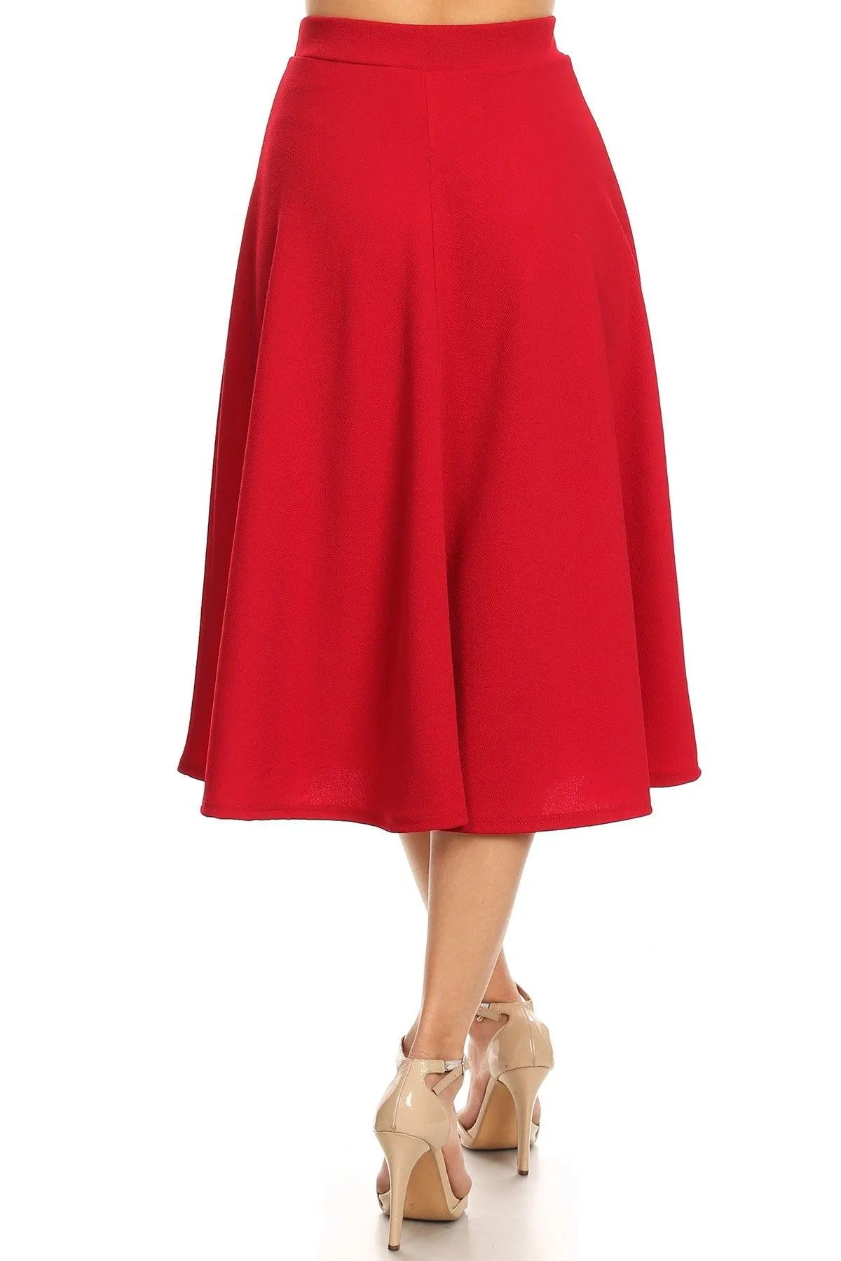 Women's Flared Lightweight Elastic Midi A-line Skirt