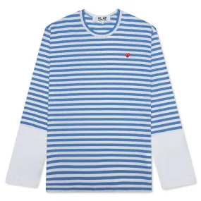 Women's Striped White Sleeve L/S T-Shirt - Blue