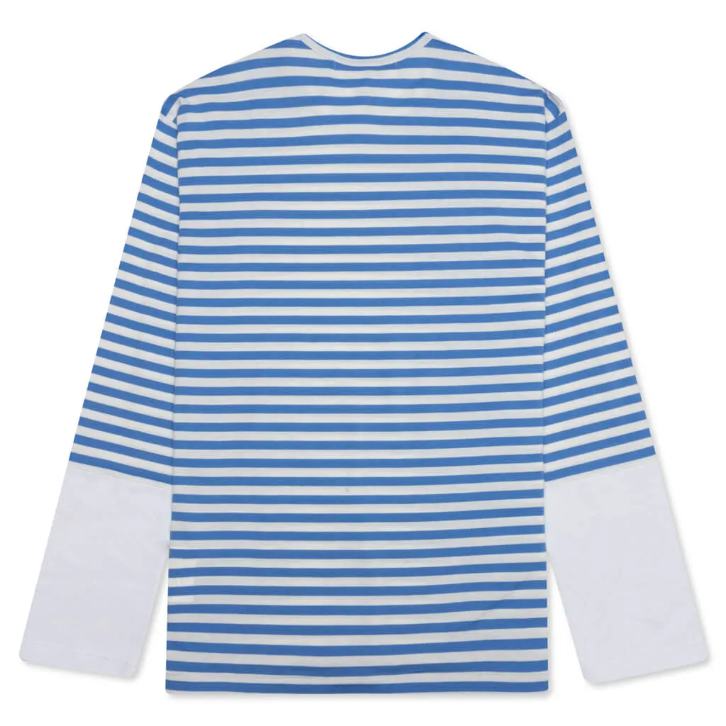 Women's Striped White Sleeve L/S T-Shirt - Blue