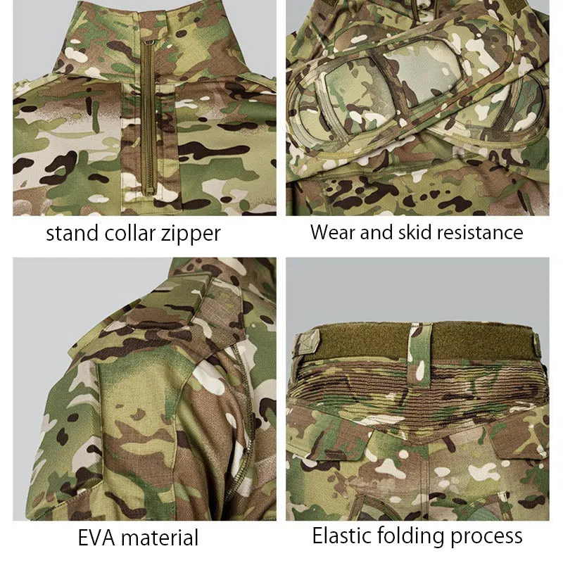 Zipper Collar Camo Shirt and Pants Tactical Suits